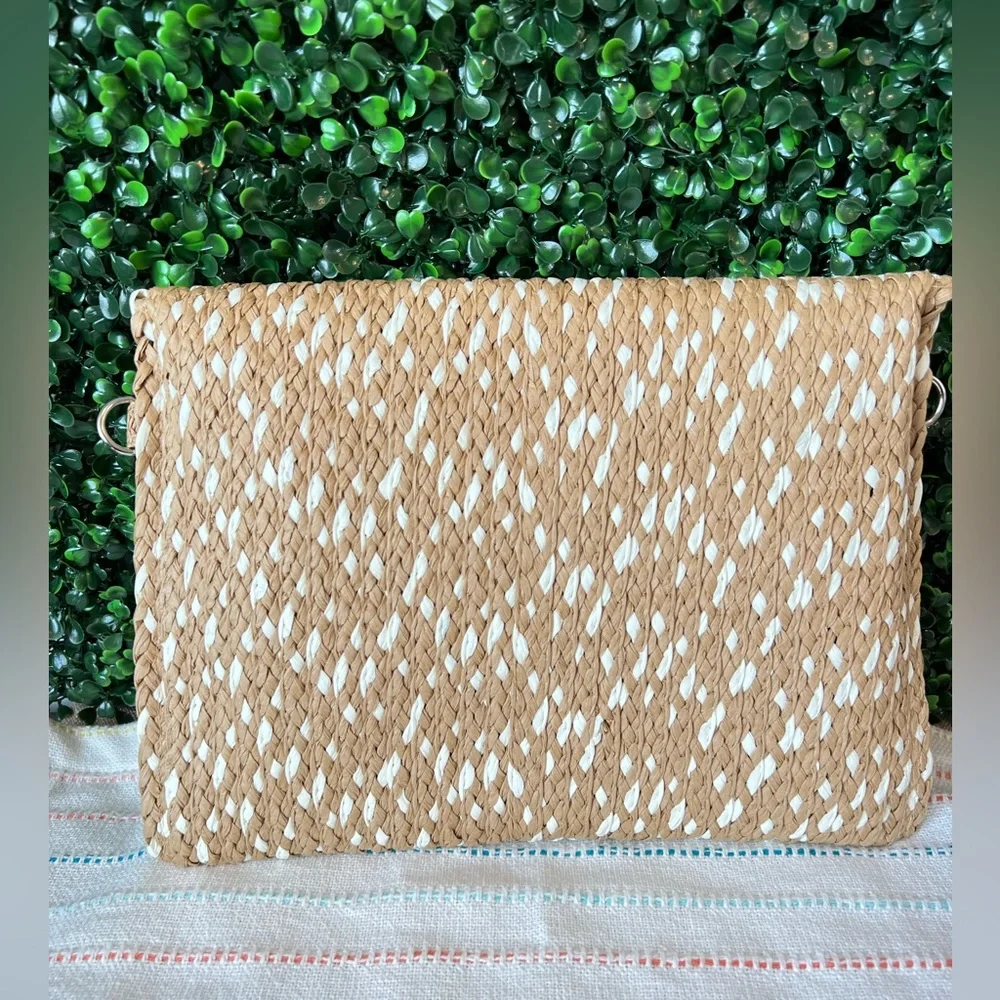New Woven Straw Envelope Clutch Crossbody Bag | Detachable Straps | Transitional